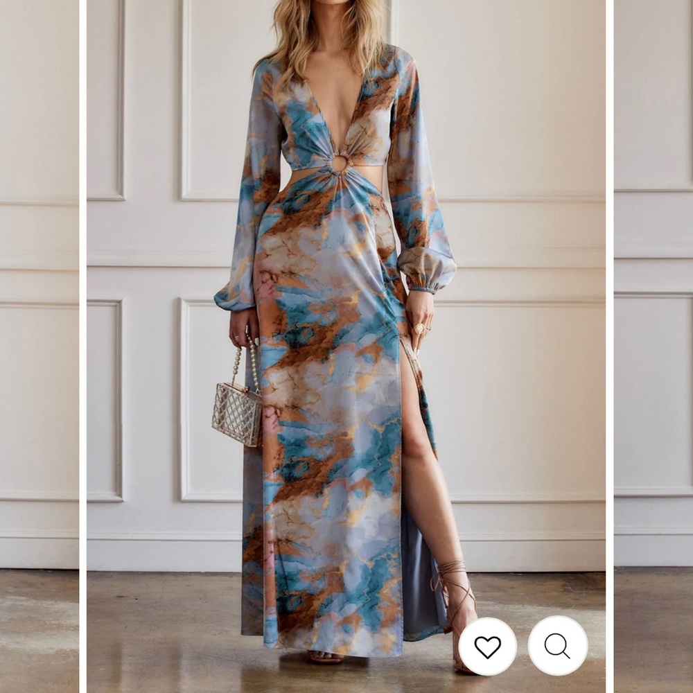 12th Tribe GIZELLE MARBLE SATIN MAXI DRESS